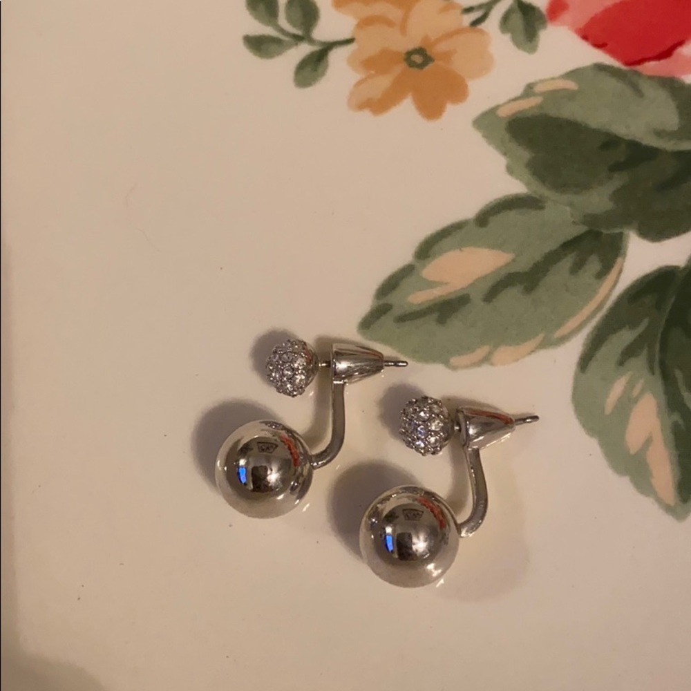 Designer ear-hugger silver ball earrings NWOT ✨